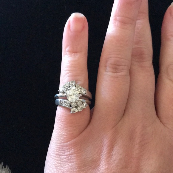 Vintage Wedding Band Set Engagement Silver 925 2pc - Picture 2 of 10